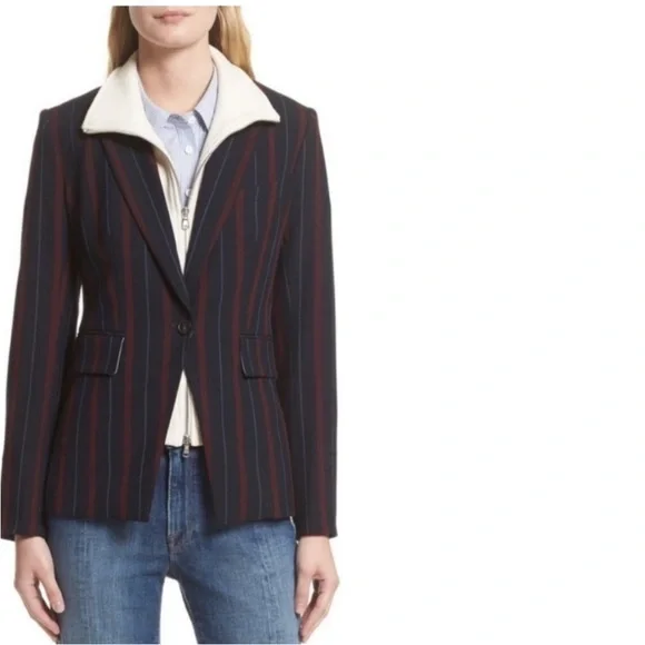 $698 Veronica Beard Carter Dickey jacket blazer navy merlot white stripe size 0 - Picture 10 of 16